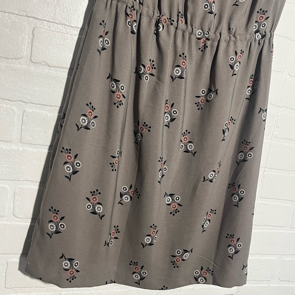LOFT Womens Dress Taupe Gray Floral Tunic Drawstring Waist Bohemian Small - Picture 7 of 9